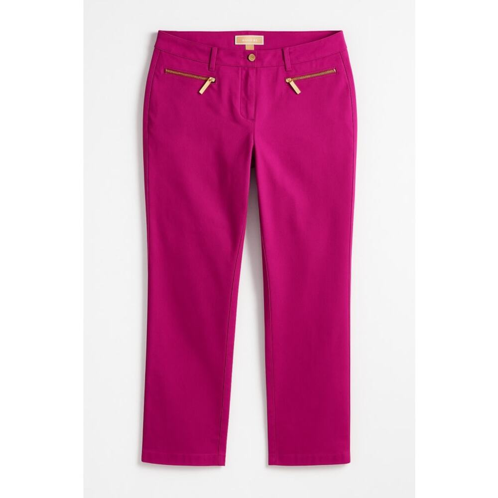 Michael Kors Fuchsia Ankle Pants – Gold Zip Detail, Stretch Cotton, Size 6